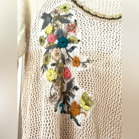 FREE PEOPLE Embroidered Menagerie Embroidered Crochet Hooded Sweater - Large - Picture 4 of 7